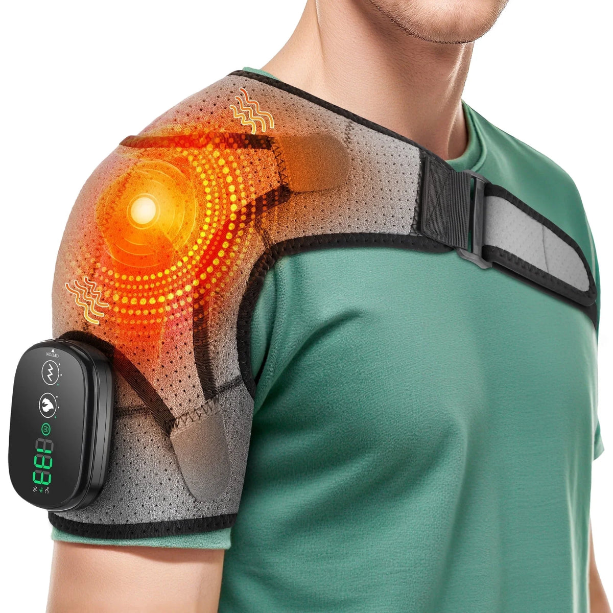 Cordless Shoulder Massager, Heated Shoulder Wrap with Vibration, Electric Shoulder Heating Pads, Heated Shoulder Braces with 3 Heating Setting, Left Right Shoulder Massage for Men Women