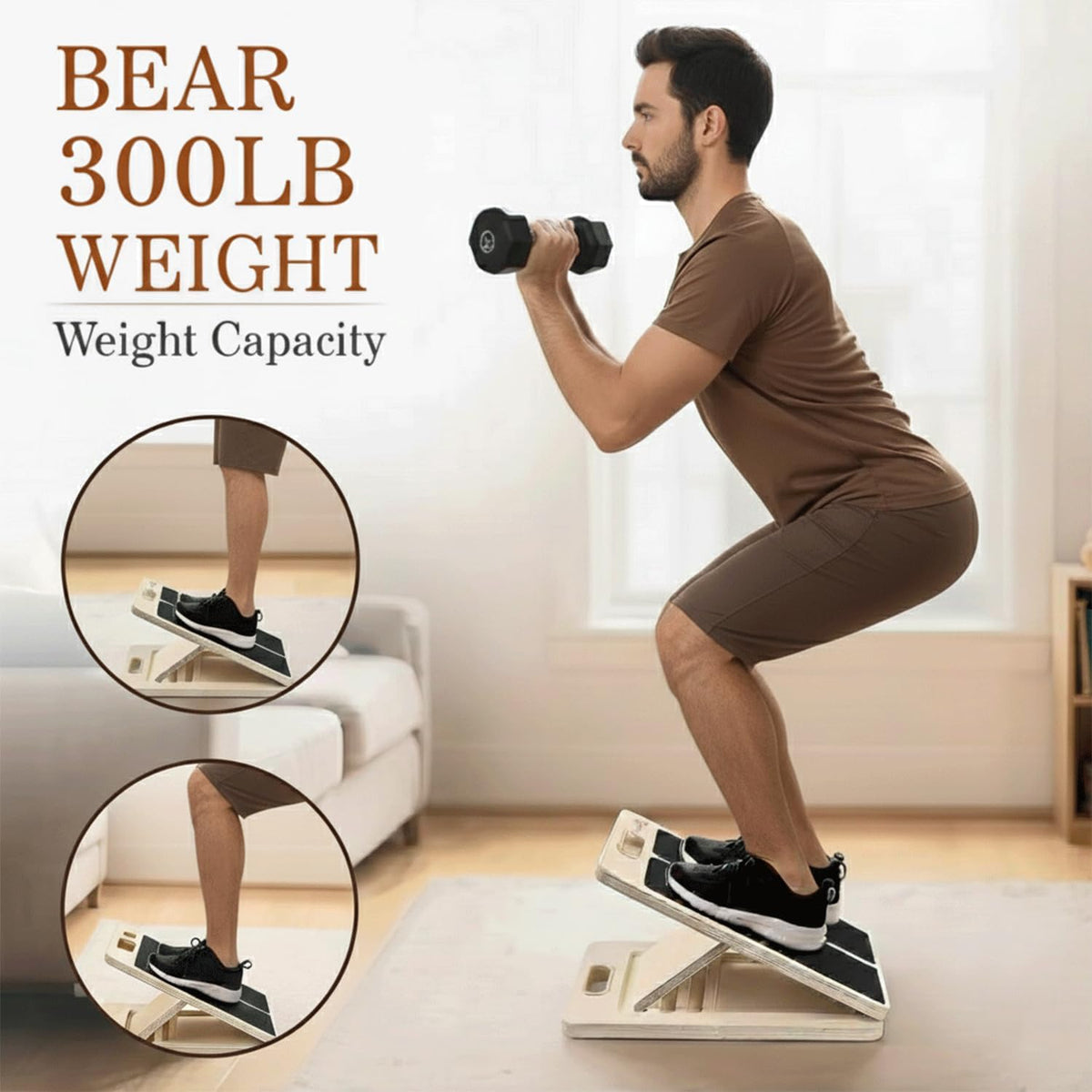 Adjustable Wooden Slant Board for Calf Stretching with Resistance Band, Fitness Ball, and Training Poster - Physical Therapy Equipment for Leg Training