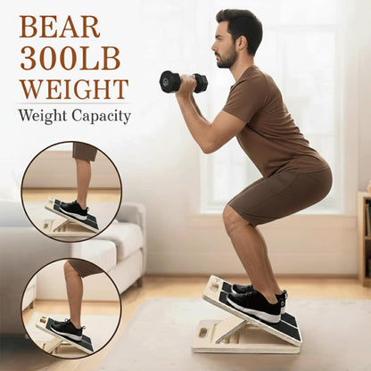 Adjustable Wooden Slant Board for Calf Stretching with Resistance Band, Fitness Ball, and Training Poster - Physical Therapy Equipment for Leg Training