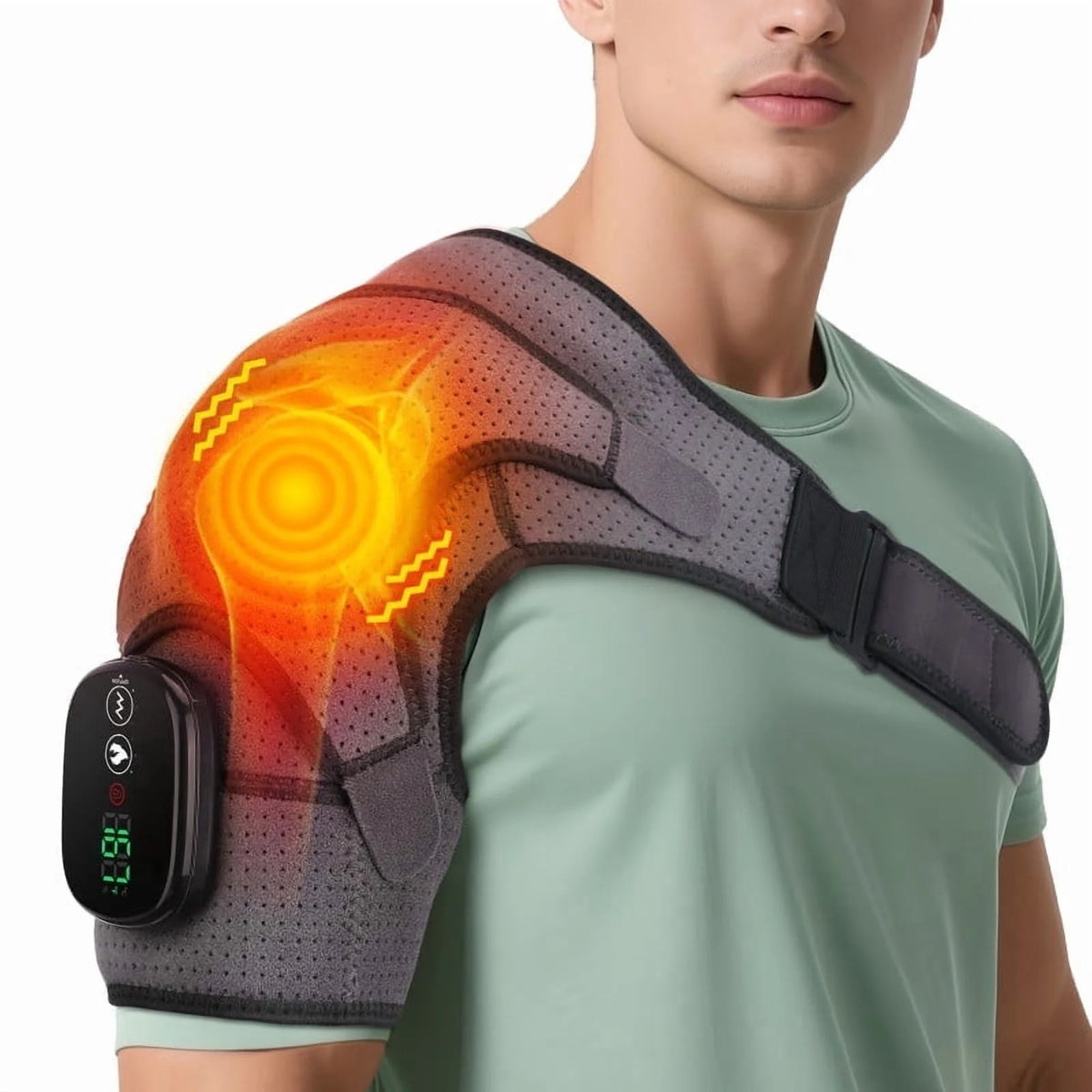Cordless Shoulder Massager, Heated Shoulder Wrap with Vibration, Electric Shoulder Heating Pads, Heated Shoulder Braces with 3 Heating Setting, Left Right Shoulder Massage for Men Women