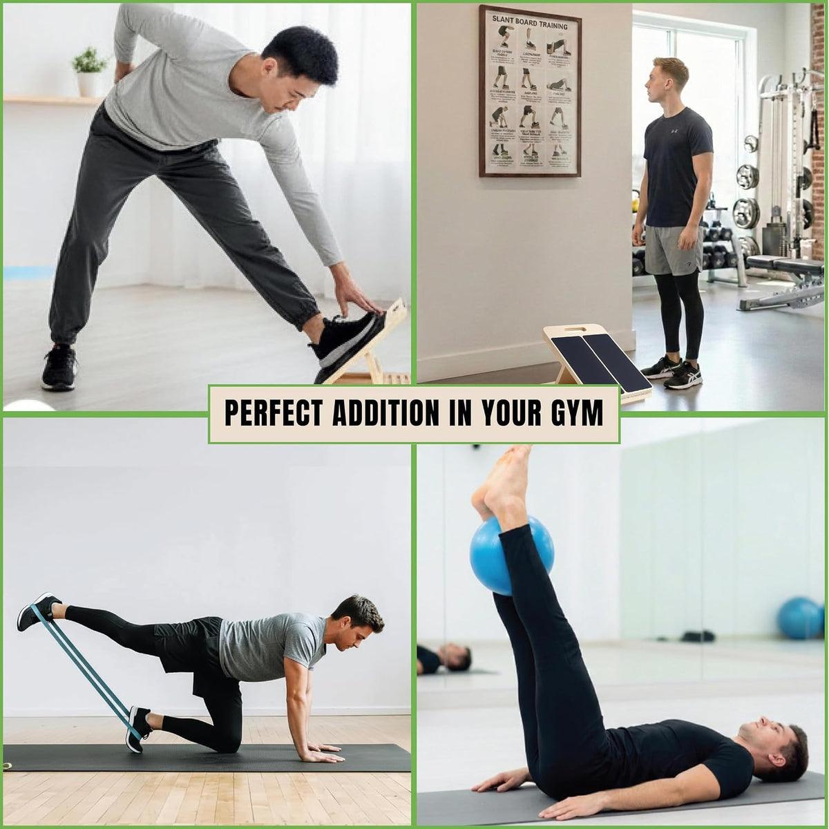 Adjustable Wooden Slant Board for Calf Stretching with Resistance Band, Fitness Ball, and Training Poster - Physical Therapy Equipment for Leg Training