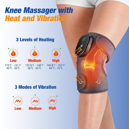 Cordless Heated Knee Massager with Heat & Vibration, 3 Heat Levels & 3 Vibration Modes, 5000Mah USB-C Rechargeable, Adjustable Wrap for Knee, Shoulder, Elbow