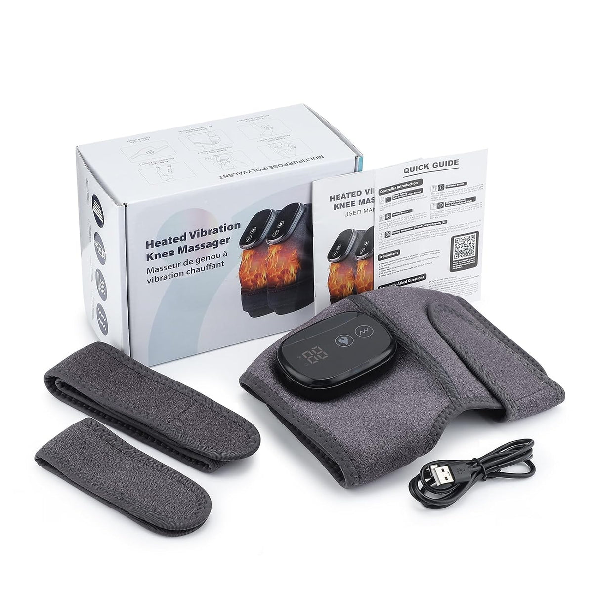 Cordless Heated Knee Massager with Heat & Vibration, 3 Heat Levels & 3 Vibration Modes, 5000Mah USB-C Rechargeable, Adjustable Wrap for Knee, Shoulder, Elbow