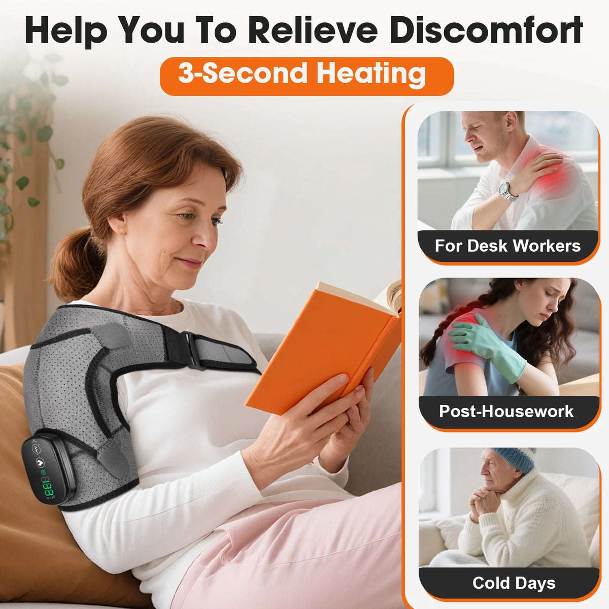 Cordless Shoulder Massager, Heated Shoulder Wrap with Vibration, Electric Shoulder Heating Pads, Heated Shoulder Braces with 3 Heating Setting, Left Right Shoulder Massage for Men Women