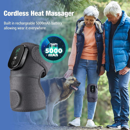 Cordless Heated Knee Massager with Heat & Vibration, 3 Heat Levels & 3 Vibration Modes, 5000Mah USB-C Rechargeable, Adjustable Wrap for Knee, Shoulder, Elbow