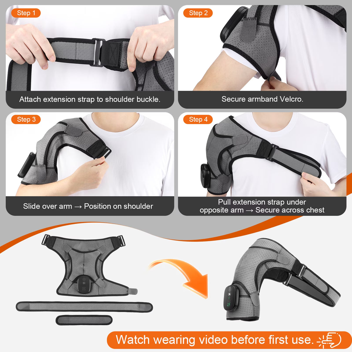 Cordless Shoulder Massager, Heated Shoulder Wrap with Vibration, Electric Shoulder Heating Pads, Heated Shoulder Braces with 3 Heating Setting, Left Right Shoulder Massage for Men Women